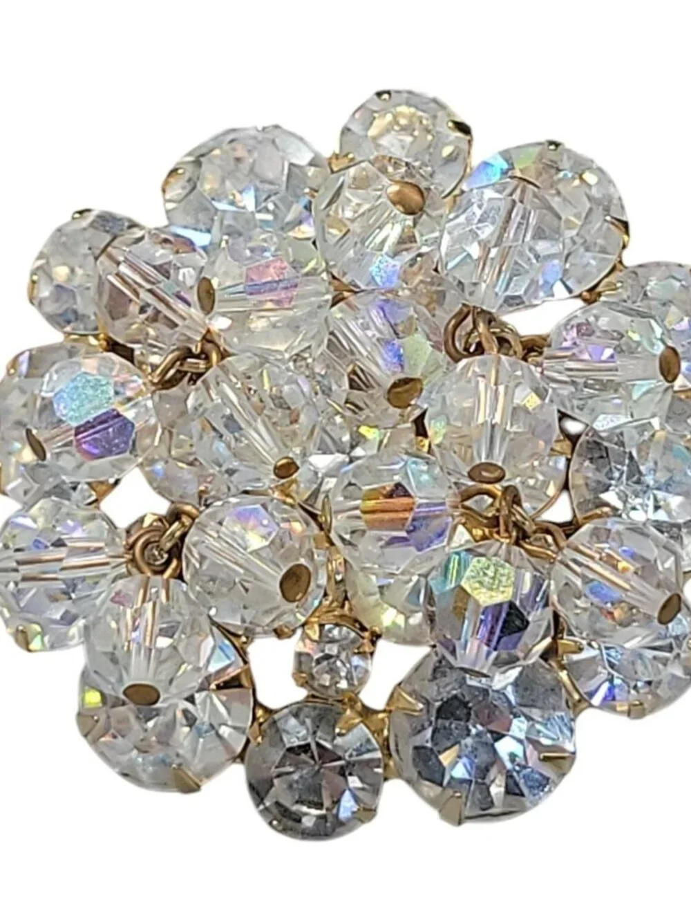 Vintage Juliana Brooch D&E Cha Cha Brooch AB Rhinestone Dangling Beads Gold Tone
